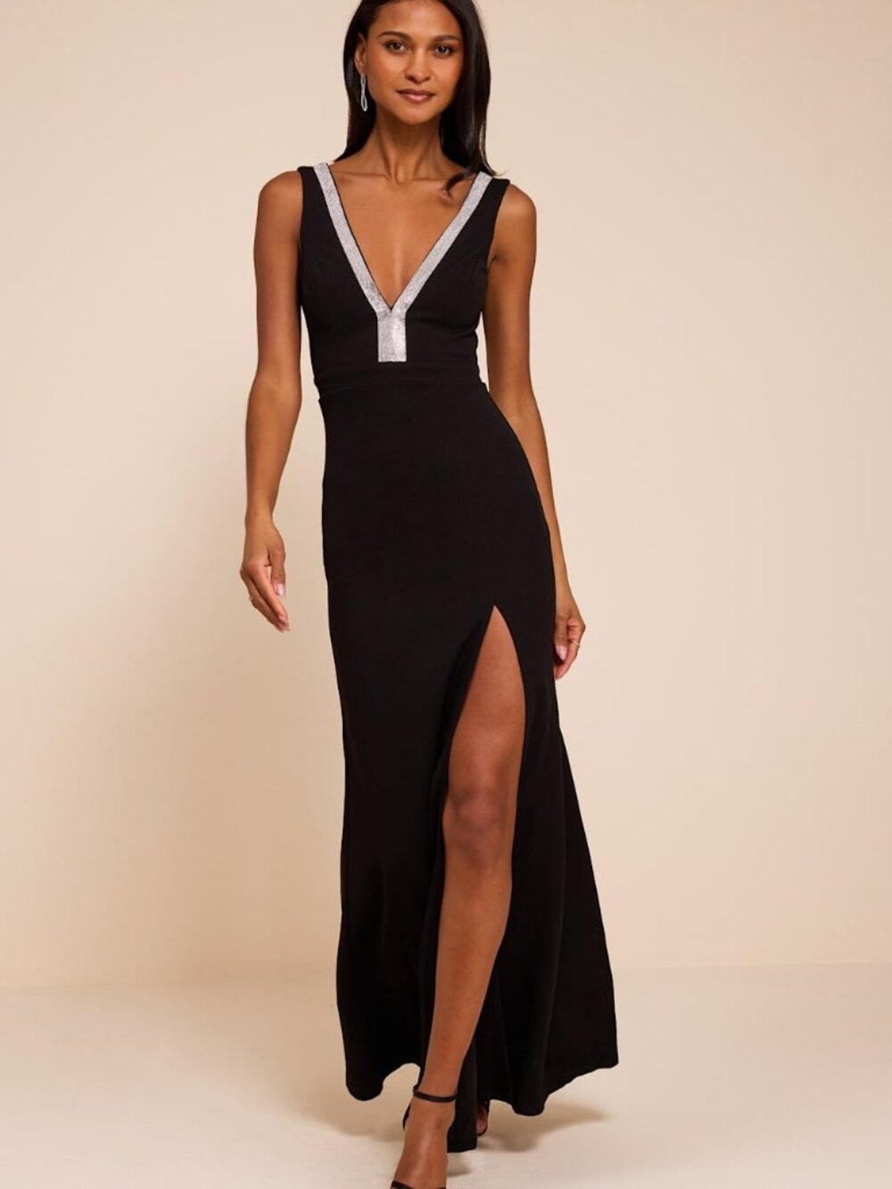Lulus Stunned By You Black Rhinestone Mermaid Maxi Dress S